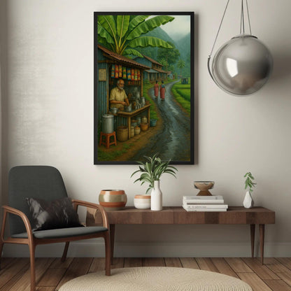 South Indian Tea Stall Art canvas wall art shown in a styled room (view 2)
