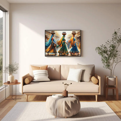 Indian Women Clay Pots , Traditional Desi canvas wall art, gallery-wrapped or framed (view 2)