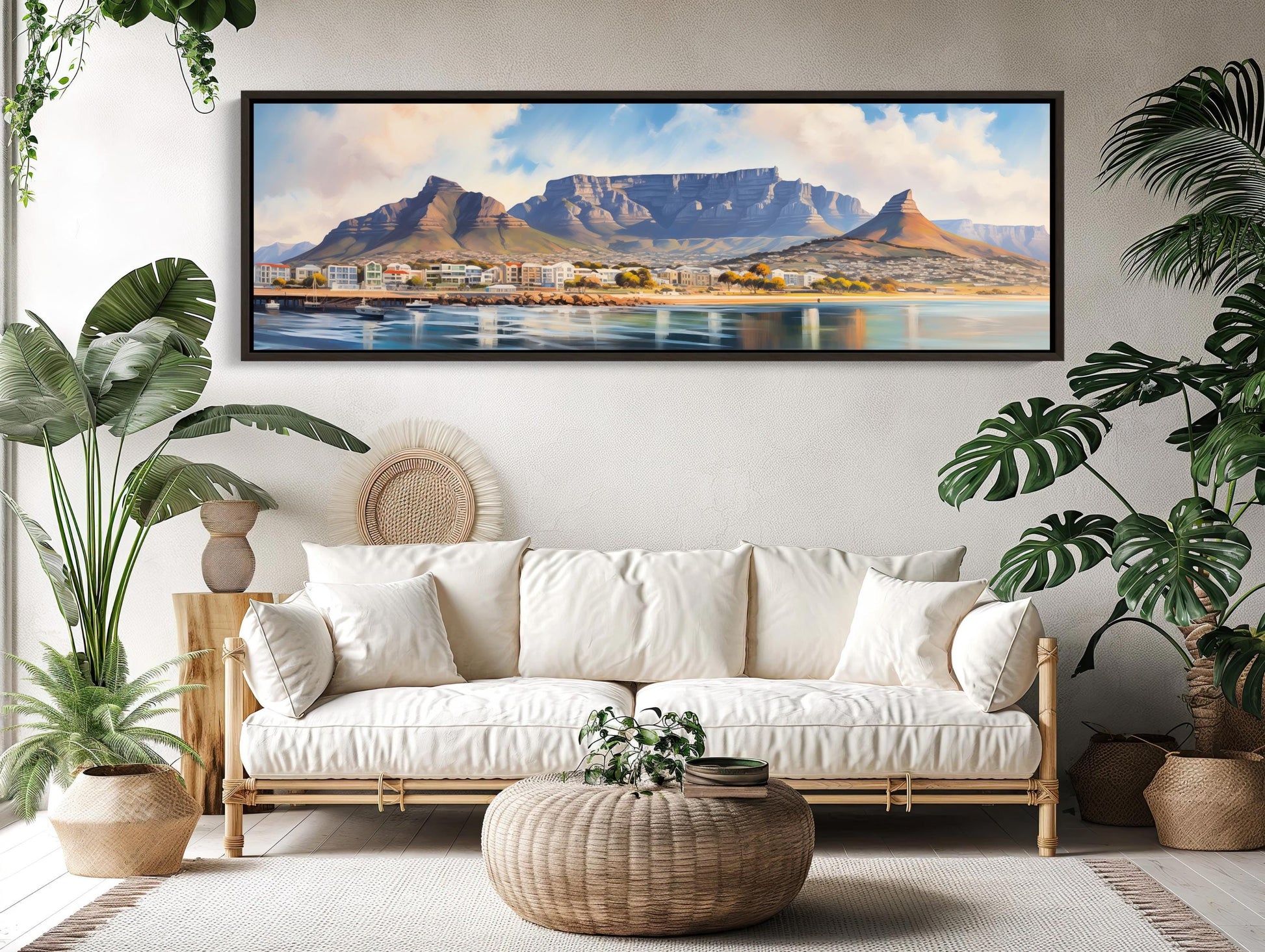Cape Town , South Africa Panoramic canvas wall art shown in a living room