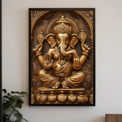 a golden statue of an elephant on a wall