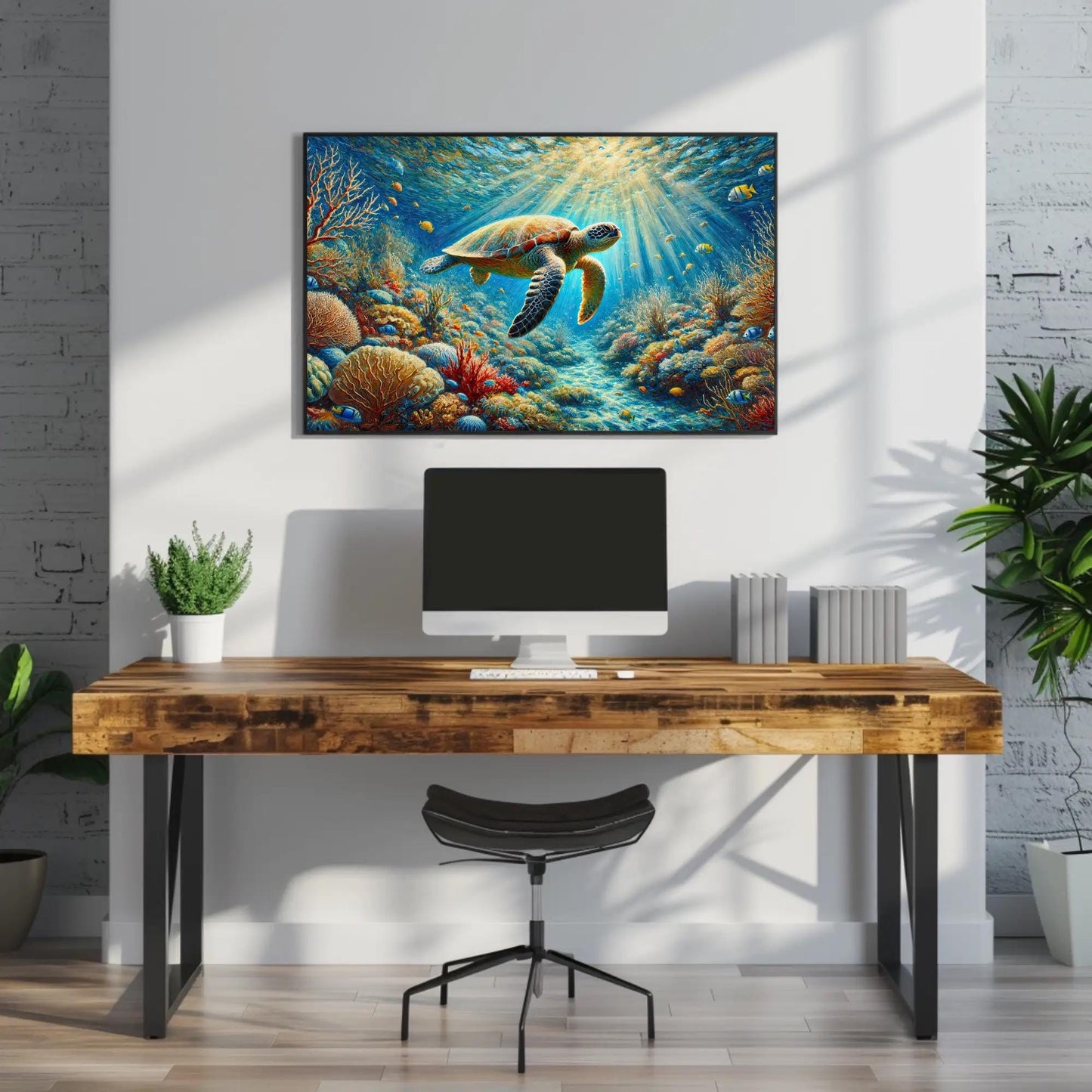 Sea Turtle canvas wall art shown in a styled room (view 3)