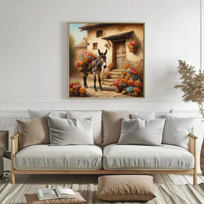 Mexican Burro Art canvas wall art shown in a living room (view 2)
