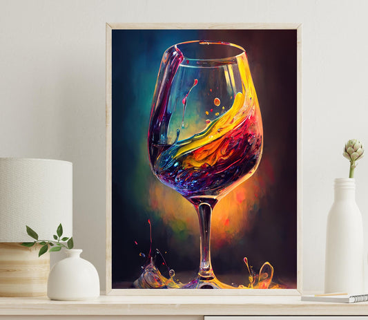 Abstract Wine Glass Canvas Print, Colorful Bar Wall Art Decor