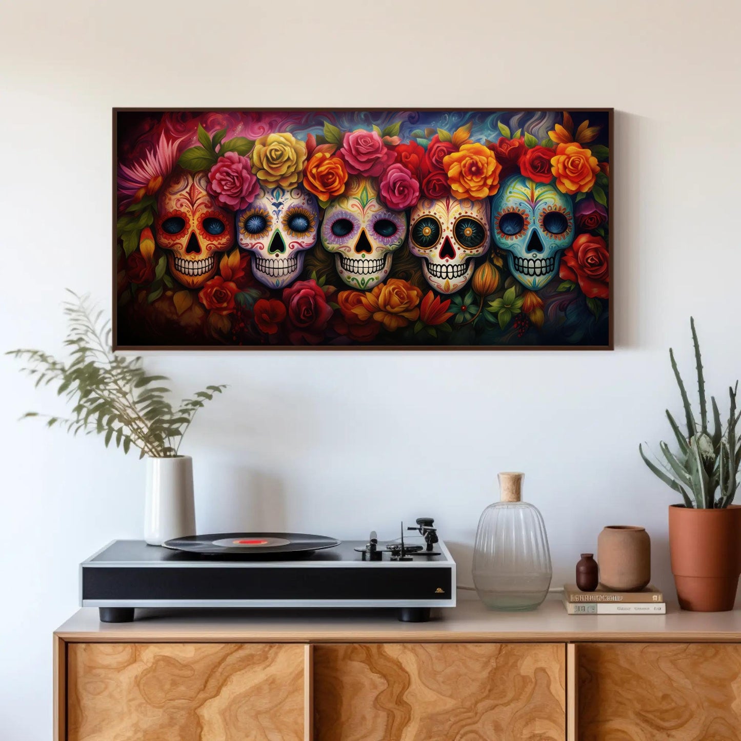 Dia De Los Muertos folk art canvas wall art for the home