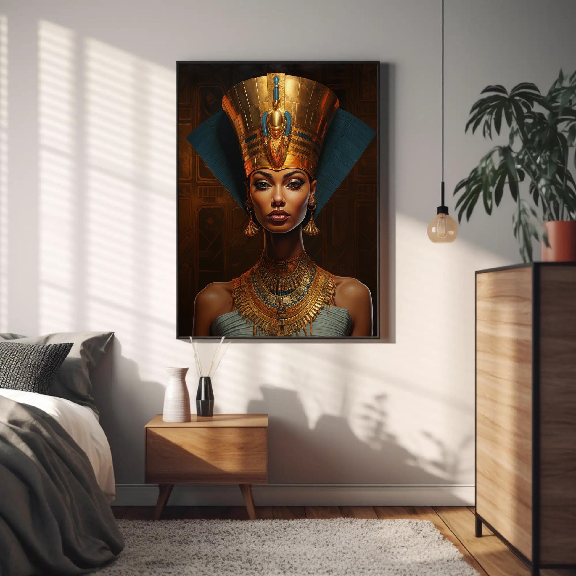 Queen Nefertiti , Egyptian Royal Black canvas wall art, ready to hang