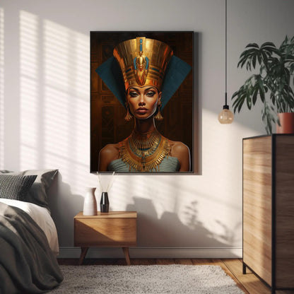 Queen Nefertiti , Egyptian Royal Black canvas wall art, ready to hang