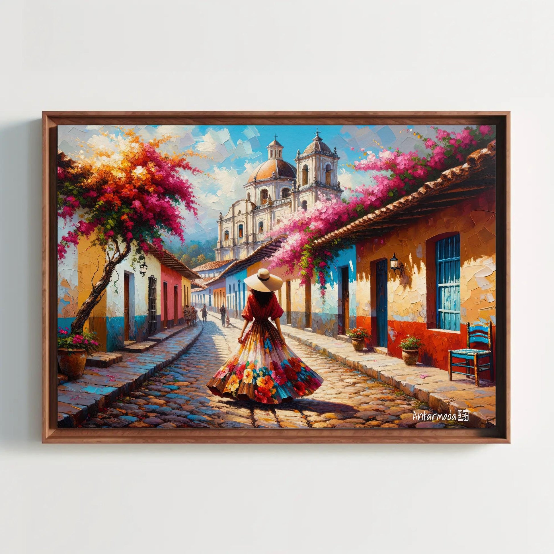 Mexican Town Canvas Art, Vibrant Latin Afternoon Scene, Colorful Home Decor
