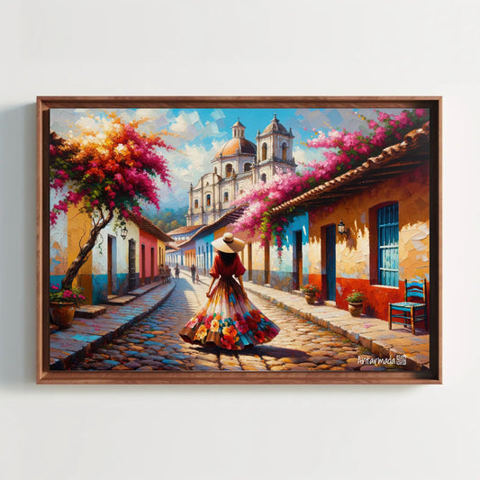 Mexican Town Canvas Art – Vibrant Latin Afternoon Scene | Colorful Home Decor