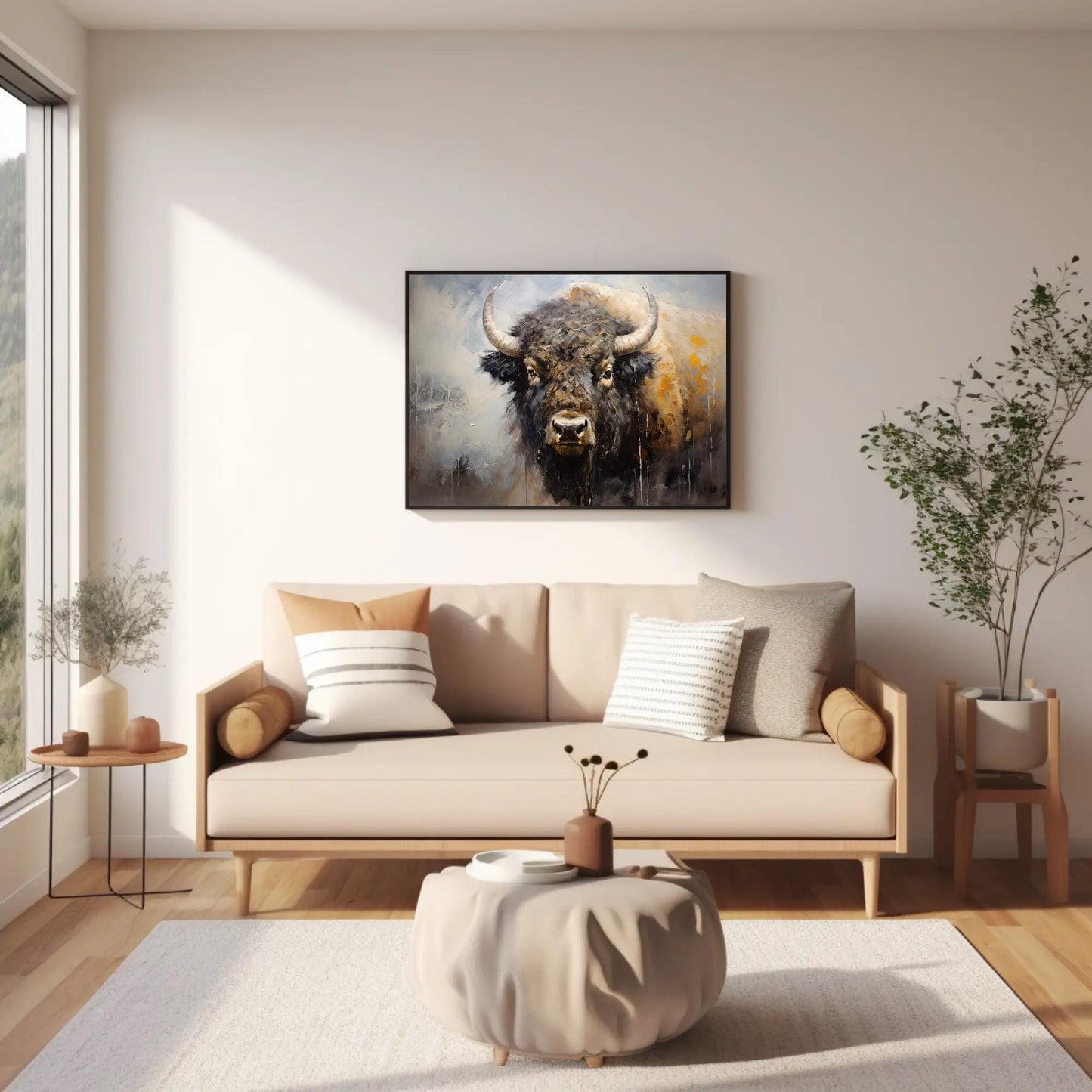 Bison , Minimalist Buffalo Farmhouse farmhouse canvas wall art, ready to hang (view 2)
