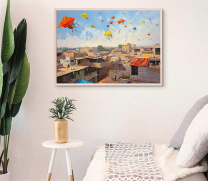 India Kite Festival , Colorful Desi Festival canvas print, premium giclée wall art