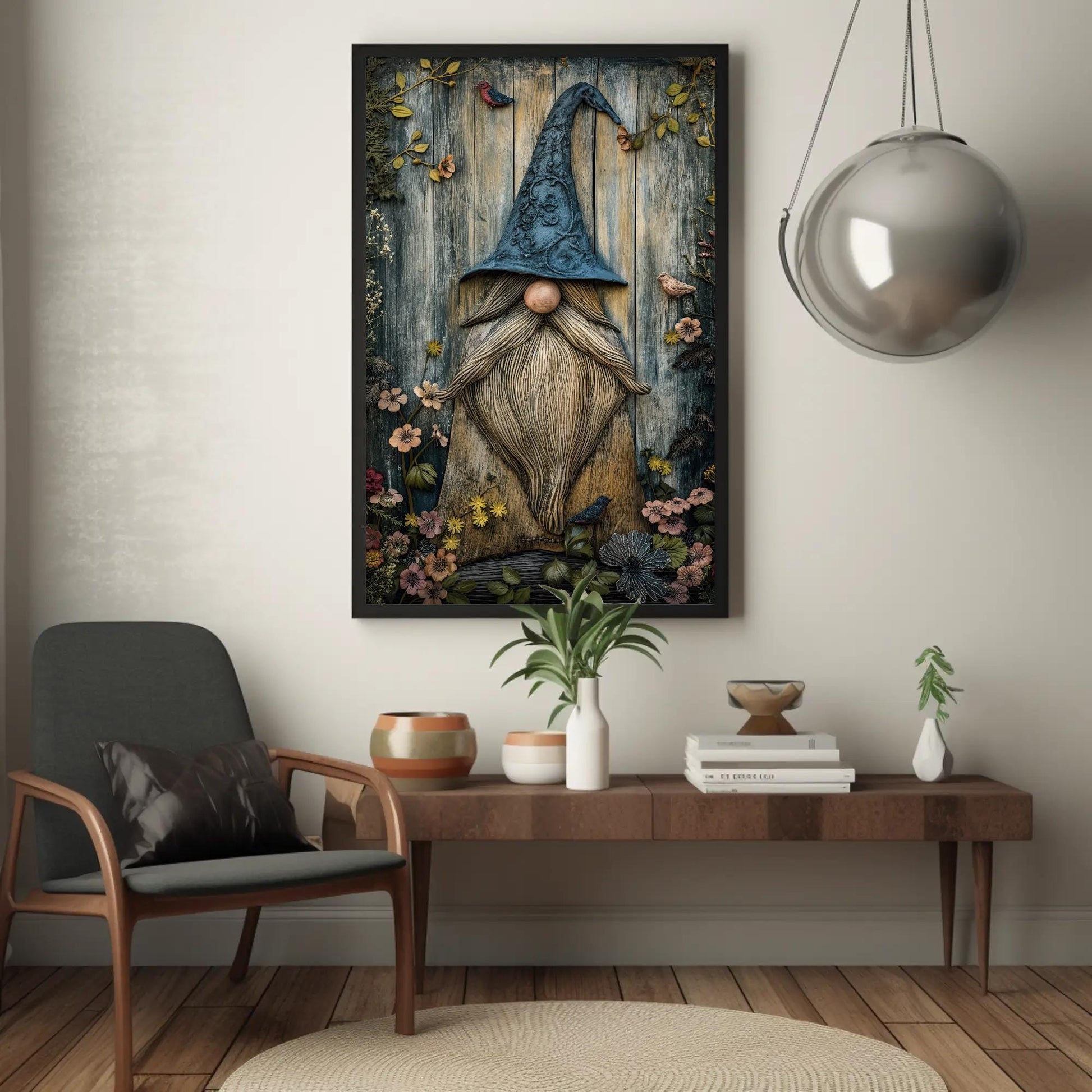 Gnome , Whimsical Garden Cottagecore canvas wall art shown in a styled room (view 4)