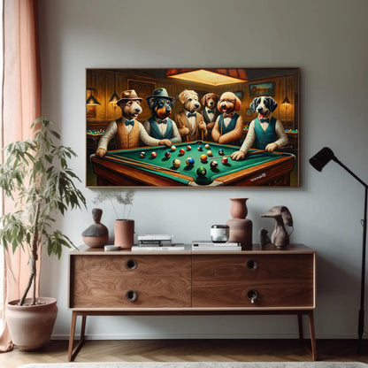 Dogs Playing Pool , Vintage Mancave canvas wall art, gallery-wrapped or framed