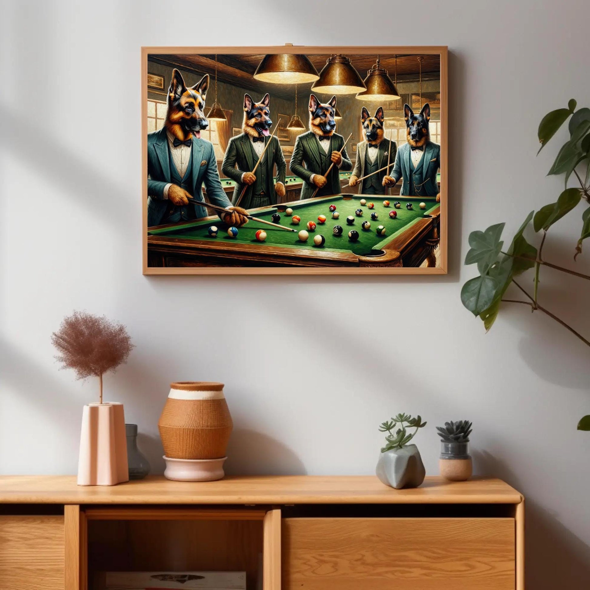 German Shepherd canvas wall art in gold tones