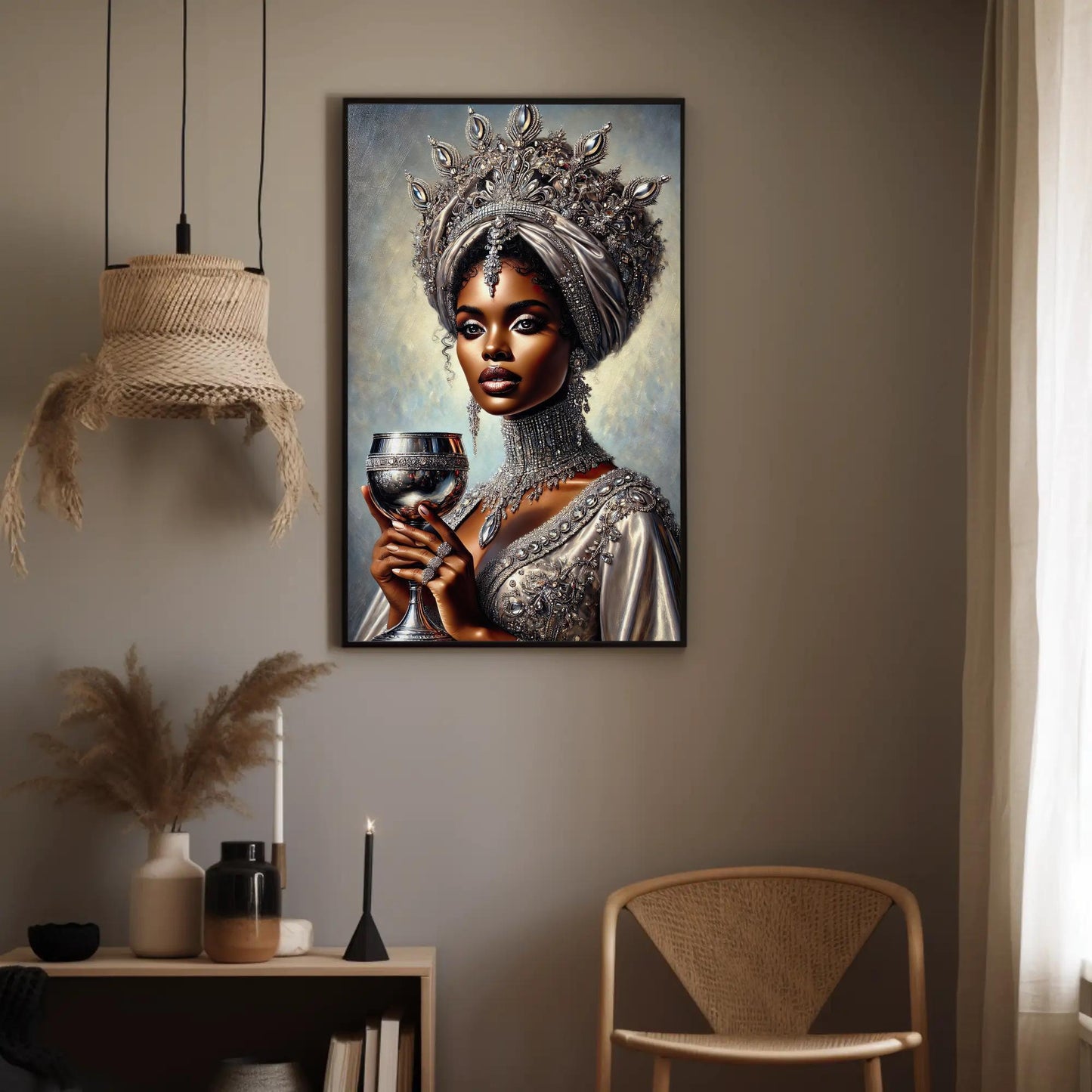 a painting of a woman holding a glass of wine