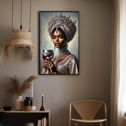 a painting of a woman holding a glass of wine