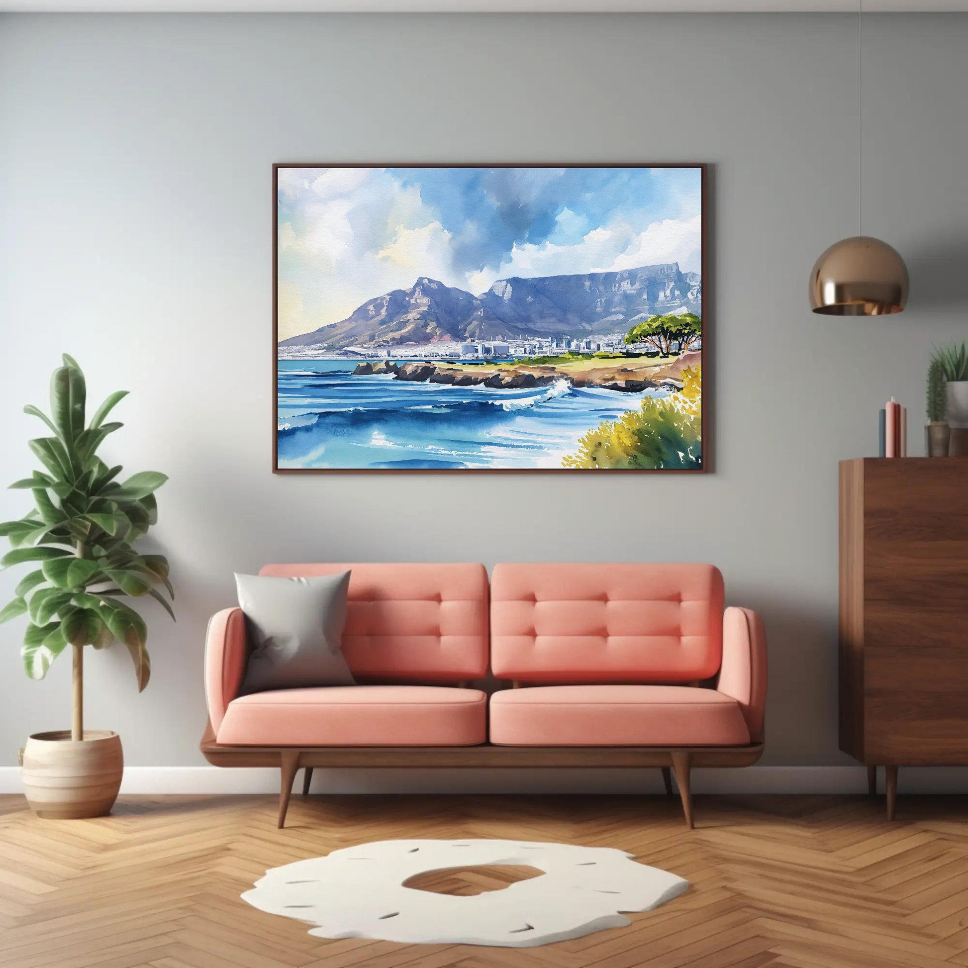 Table Mountain canvas wall art shown in a living room