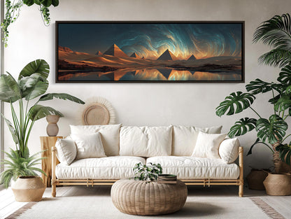 Egyptian Pyramids canvas wall art shown in a living room