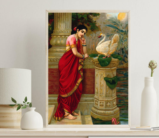 Raja Ravi Varma Print - Vintage Indian Art Swan Canvas | Museum-Grade Archival Canvas