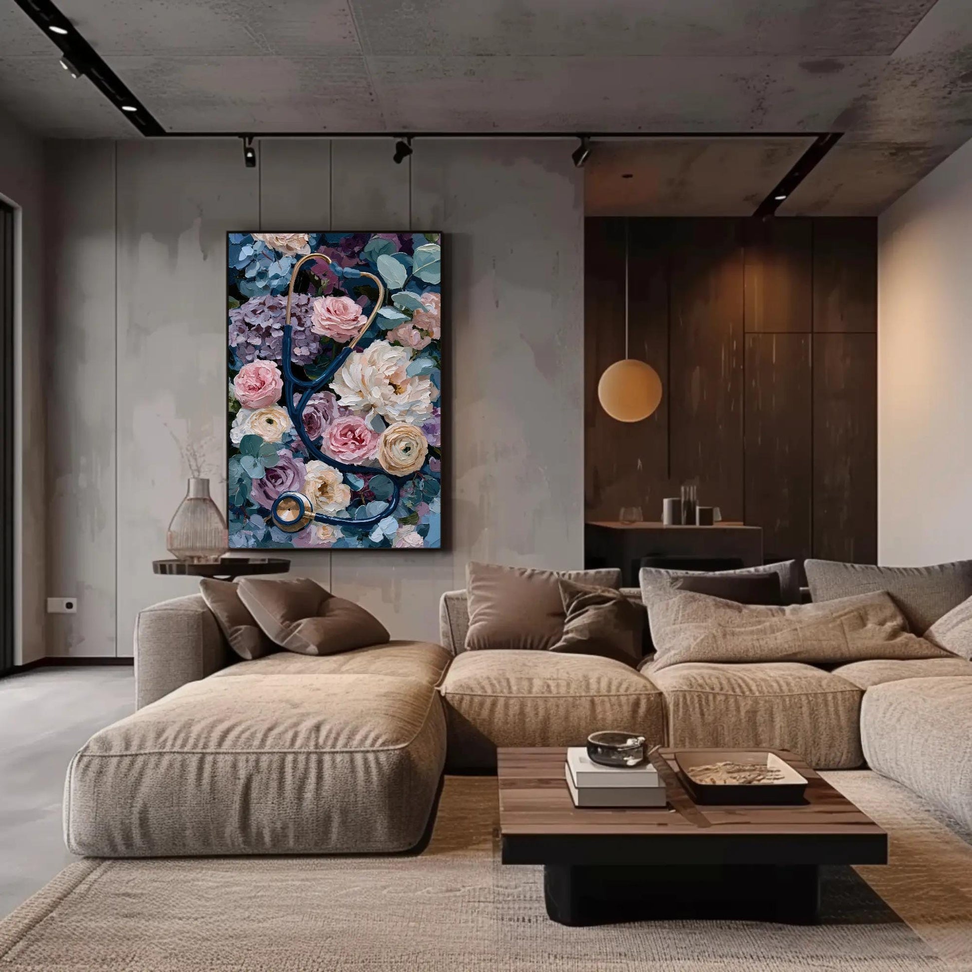 Stethoscope canvas wall art shown in a living room (view 3)