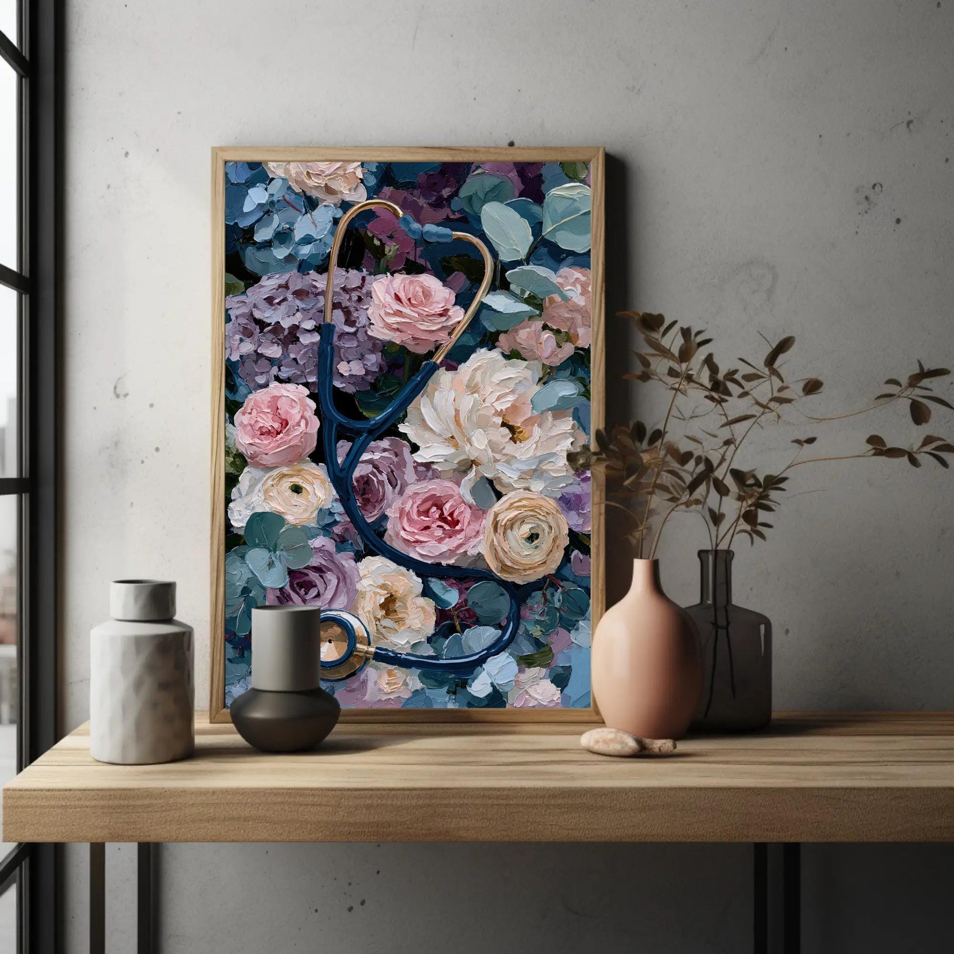 Stethoscope canvas wall art shown in a styled room (view 3)