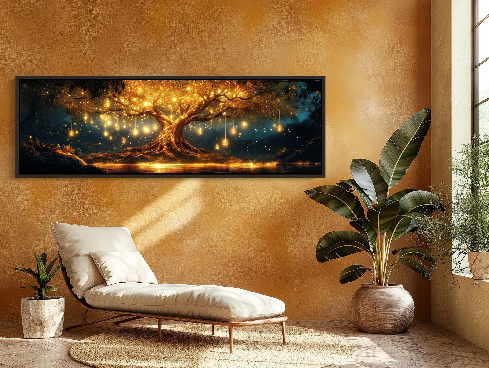 Glowing Tree , Magical Fantasy Forest canvas wall art shown in a living room (view 3)