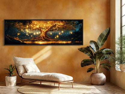 Glowing Tree , Magical Fantasy Forest canvas wall art shown in a living room (view 3)