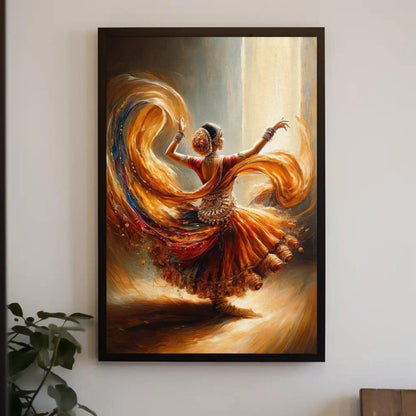 Indian Dancer , South Indian Bharatanatyam canvas wall art shown in a styled interior