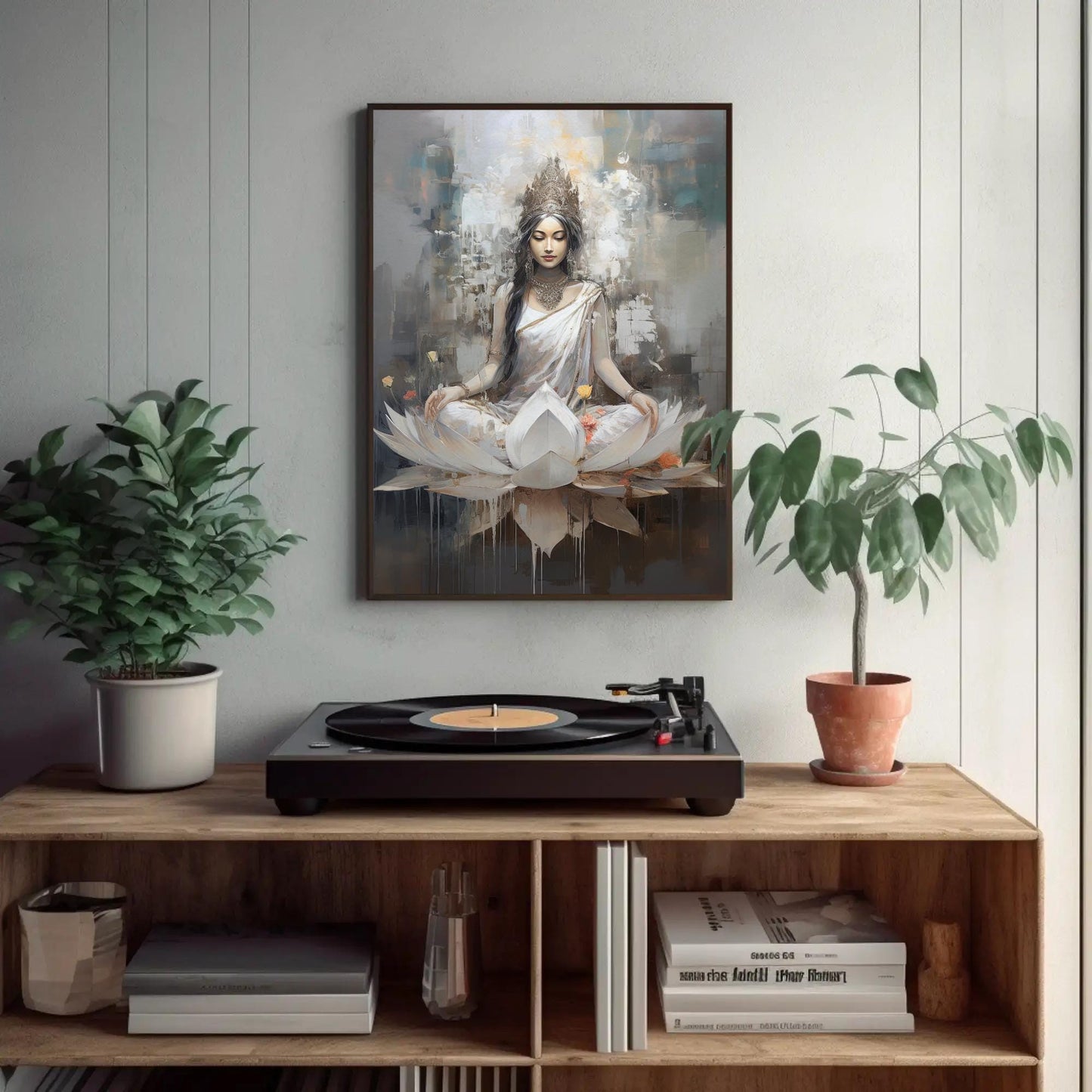 Goddess Lakshmi , Hindu Lotus canvas wall art shown in a styled room (view 3)