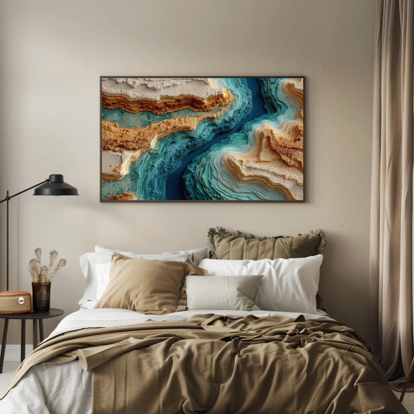 Abstract Topographic , Layered Canyon canvas wall art shown in a bedroom (view 2)