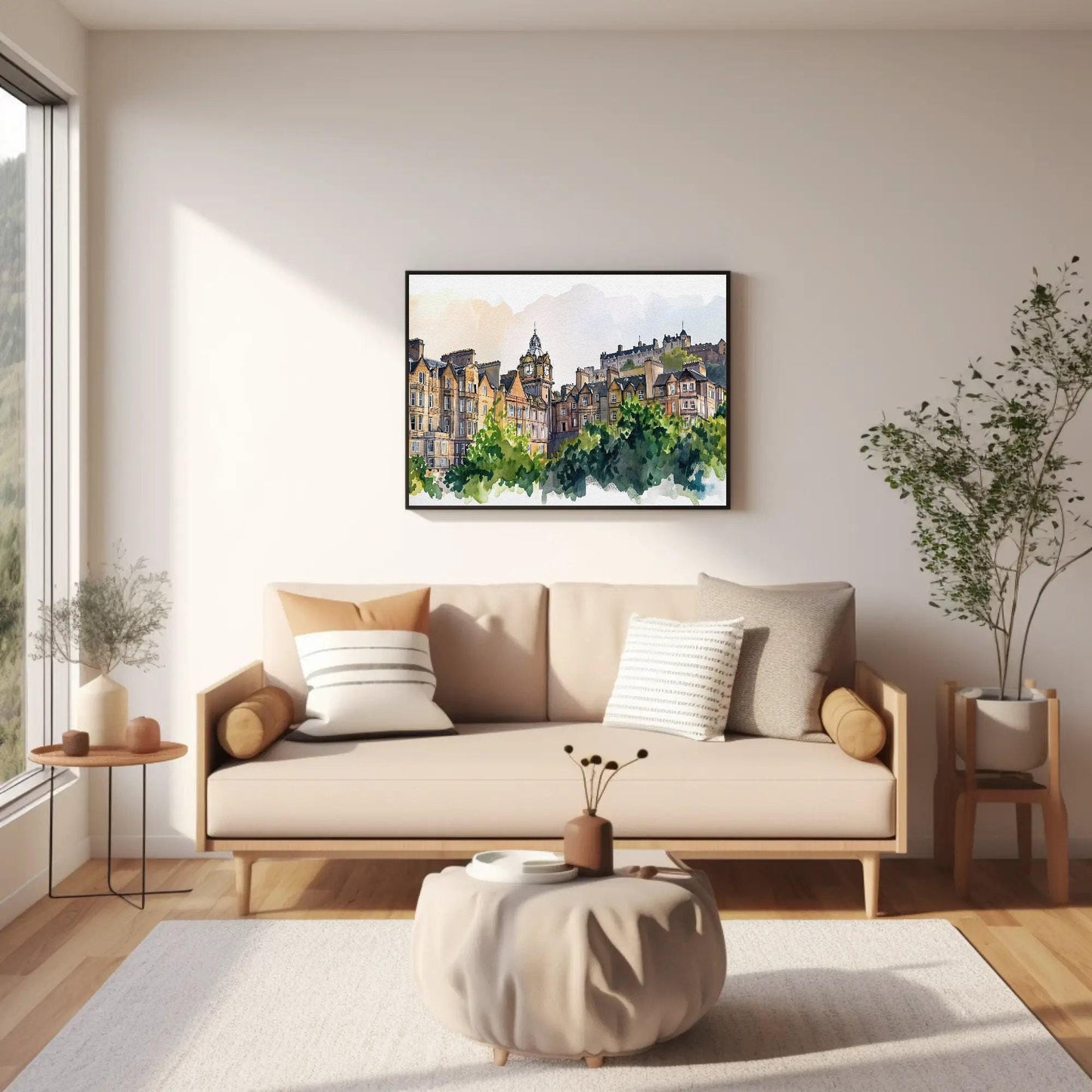 Edinburgh Scotland canvas wall art shown in a living room (view 2)