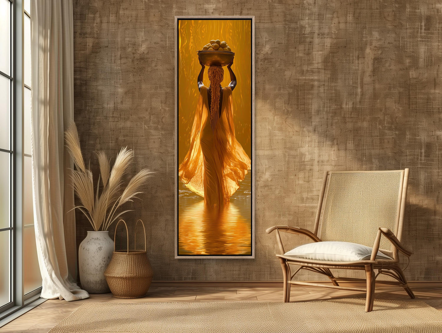 African Woman canvas wall art shown in a styled room