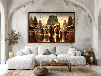 Indian Temple , South India Festival art deco canvas wall art, ready to hang (view 2)
