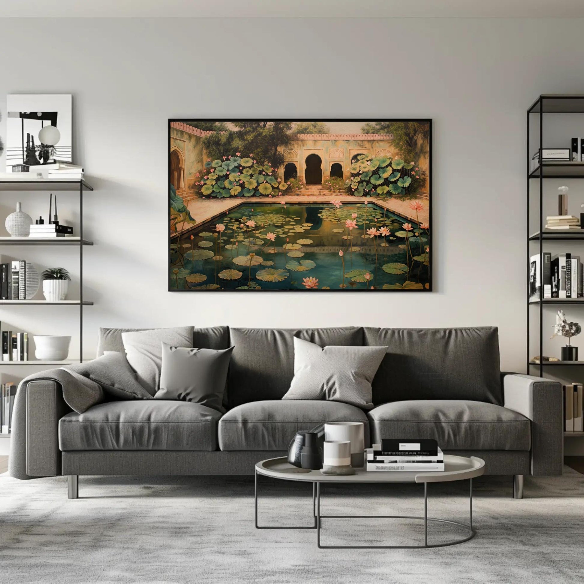 Mughal Lotus Pond , Traditional Indian canvas wall art, statement décor