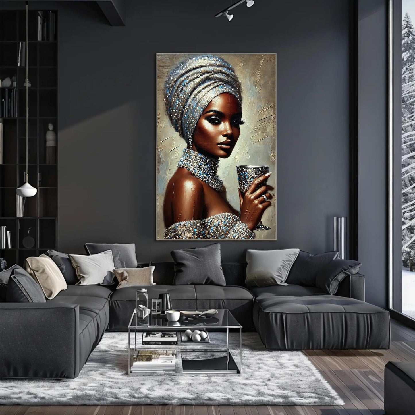a painting of a woman in a turban holding a cup