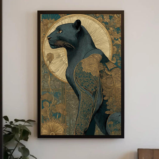 a framed picture of a black bear on a wall