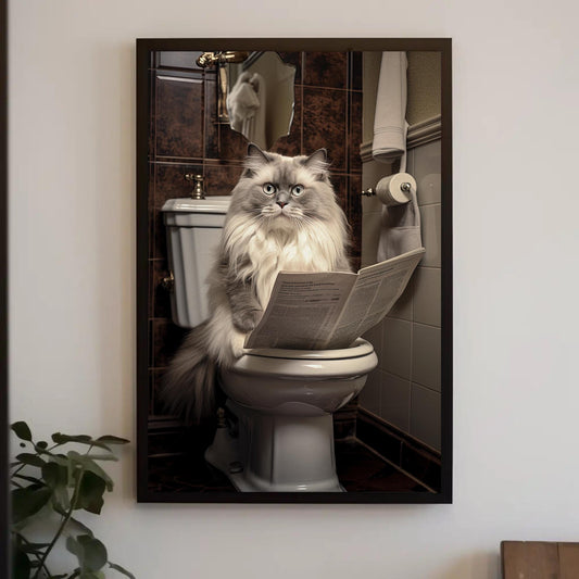 Ragdoll Cat Toilet Art - Funny Bathroom Print | Quirky Toilet Newspaper Canvas
