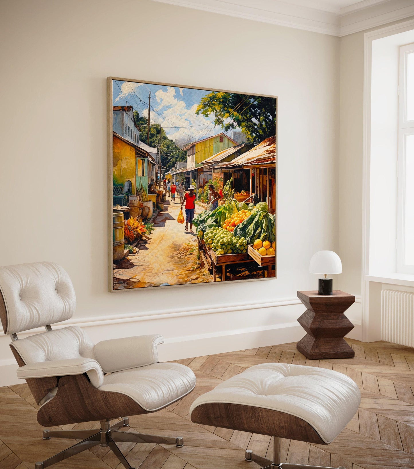 African Vegetable Market , Black Market Scene Art canvas wall art, ready to hang