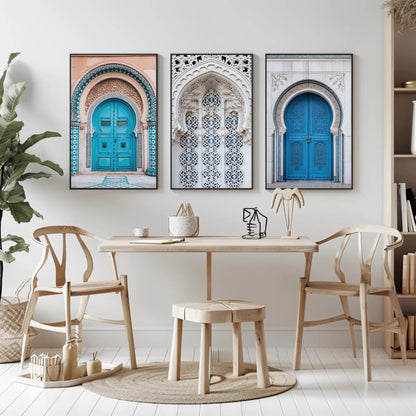 Moroccan Door canvas wall art shown in a dining room