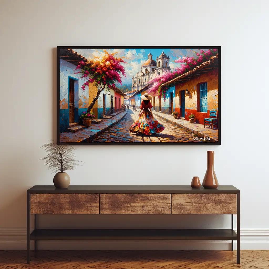 Mexican Town canvas wall art shown in a styled room (view 3)