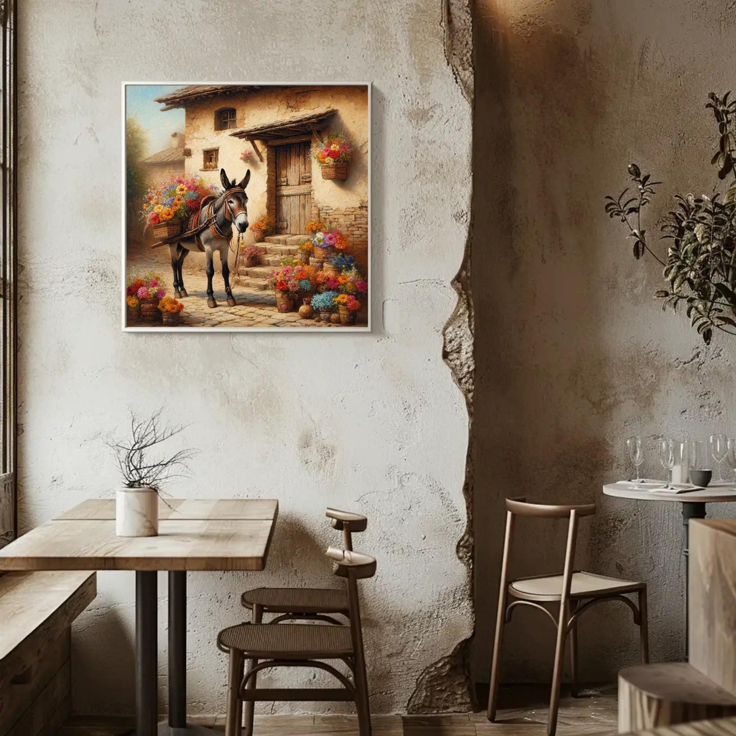 Mexican Burro Art canvas wall art shown in a styled room (view 3)