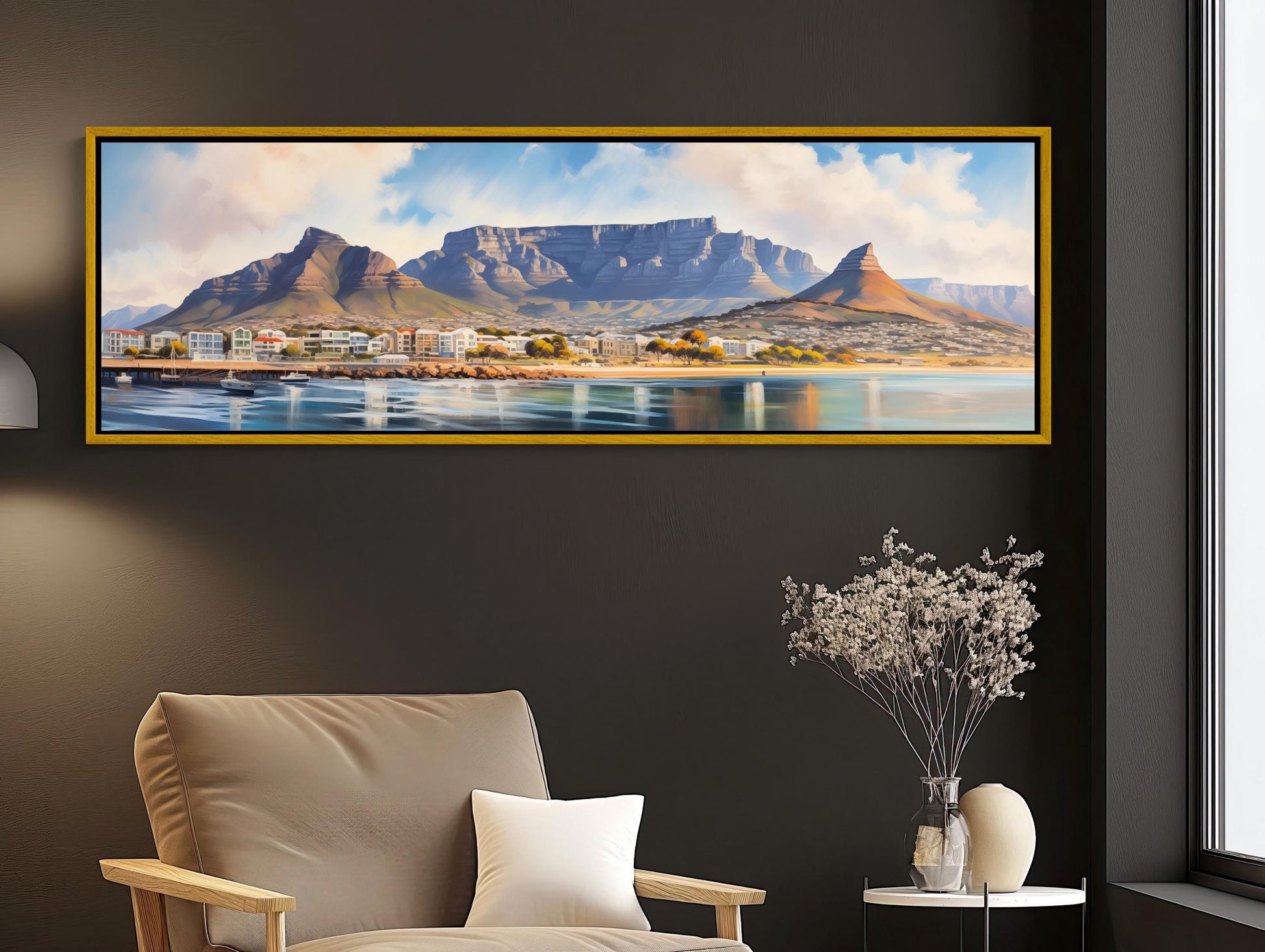 Cape Town , South Africa Panoramic canvas wall art shown in a living room (view 2)