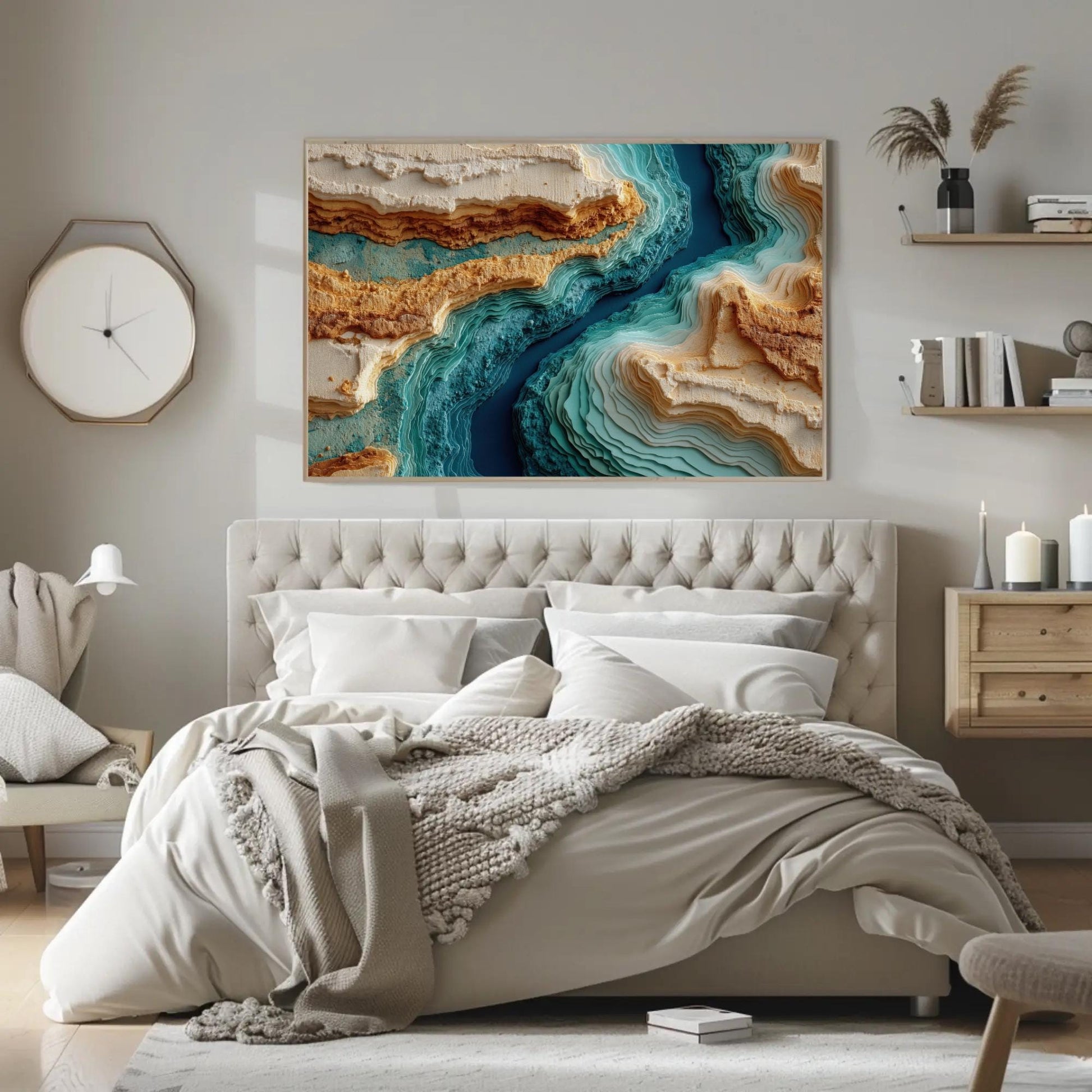 Abstract Topographic , Layered Canyon canvas wall art shown in a bedroom