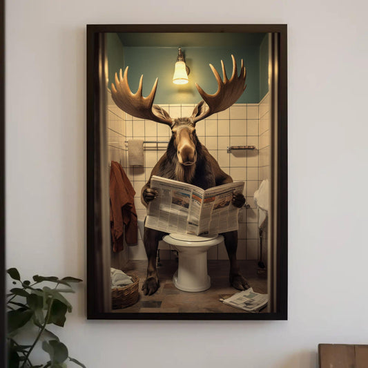Funny Moose Bathroom Art - Quirky Toilet Humor Poster | Unique Canvas Print
