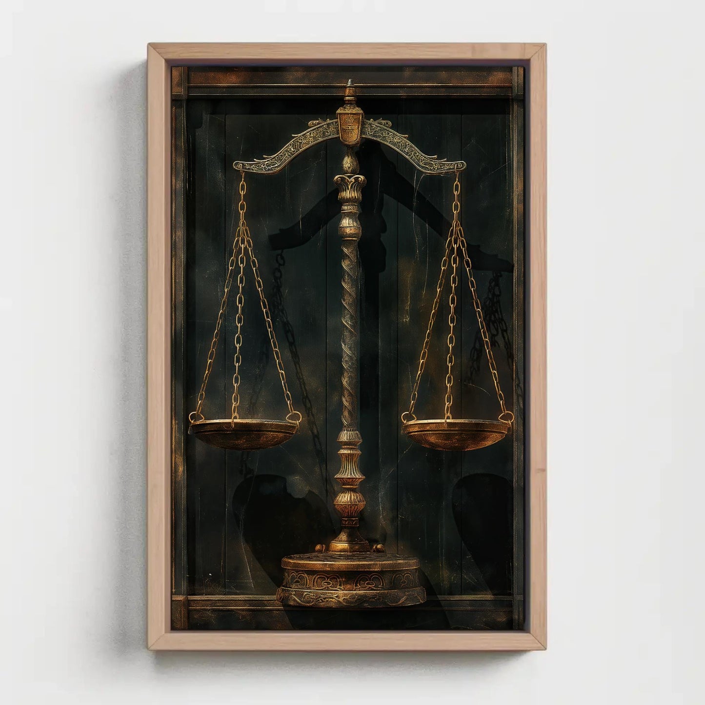 Scales Of Justice Art canvas wall art shown in a styled room