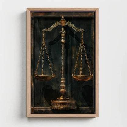 Scales Of Justice Art canvas wall art shown in a styled room