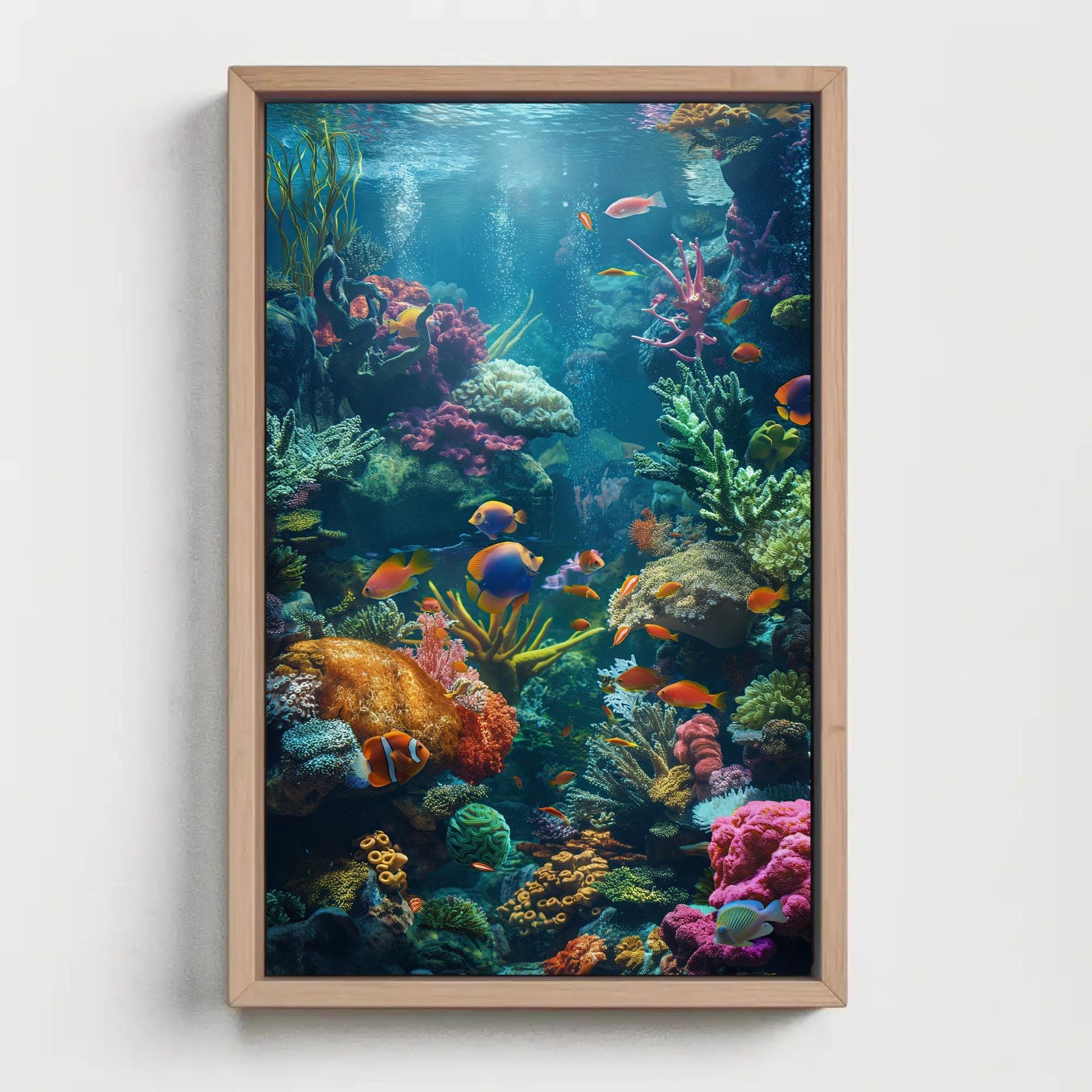Coral Reef canvas wall art shown in a styled room