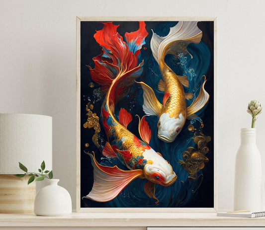 Koi Fish Canvas Print - Colorful Abstract Wall Art on Premium Museum-Grade Canvas