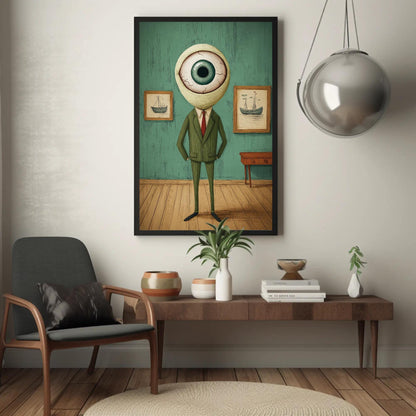Surreal Eye Head canvas wall art shown in a styled room (view 2)