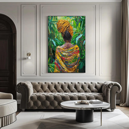 Caribbean Woman , Afro Caribbean Portrait Art canvas wall art shown in a living room