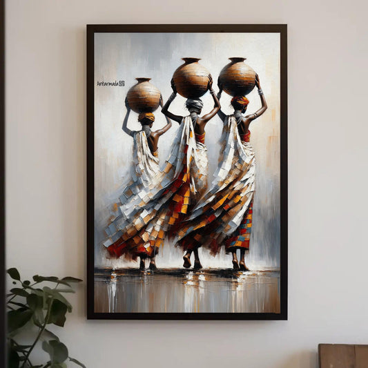 African Women Canvas Print - Framed Artwork of Village Women Carrying Pots